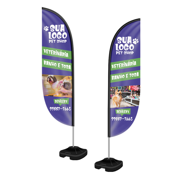WIND BANNER KIT COMPLETO TECIDO OXFORD MODELO PENA ALTURA MONTADO: 3,00 METROS G - 4X4 - 1unid - WBPFV2A